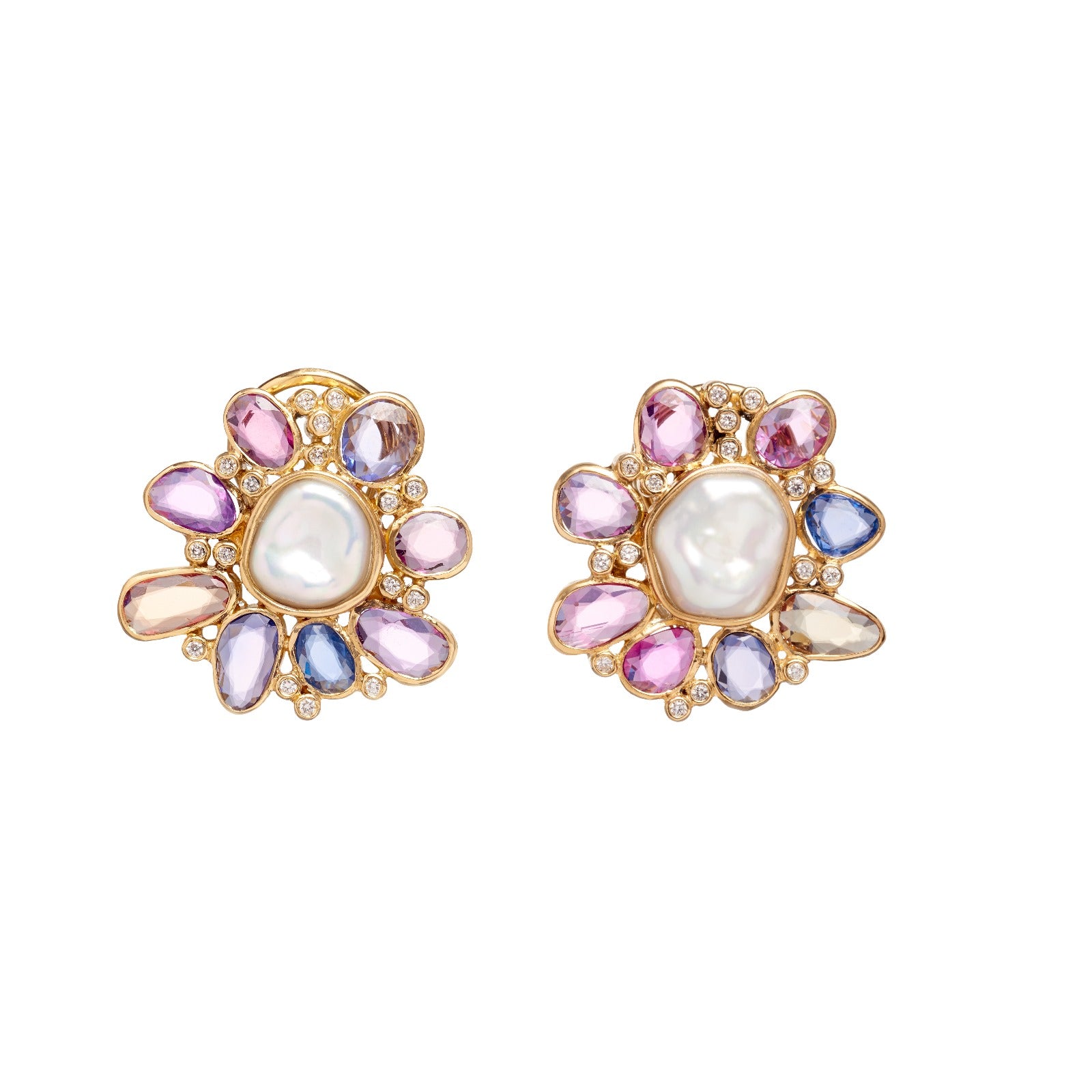 Earrigns with Diamonds, Sapphires and Pearls