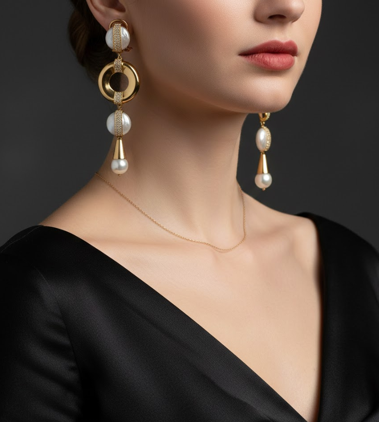 Earrings with Pearls and Diamonds
